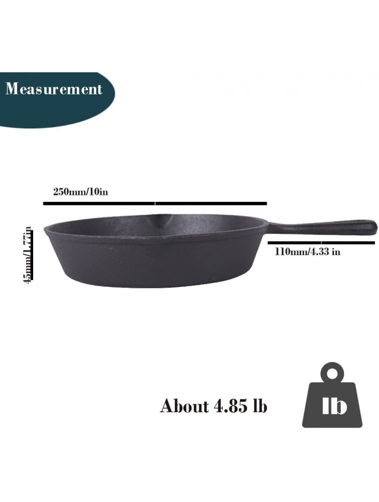 HOOEMD Cast Iron Skillet Grill Frying Pan- 10 Inch Frying Pan with Drip Spouts Oven Safe Cookware Indoor Outdoor Use for Grill Cooktop Broiler BBQ Fire Pit Gas and Induction Safe - BHDWDMMR3