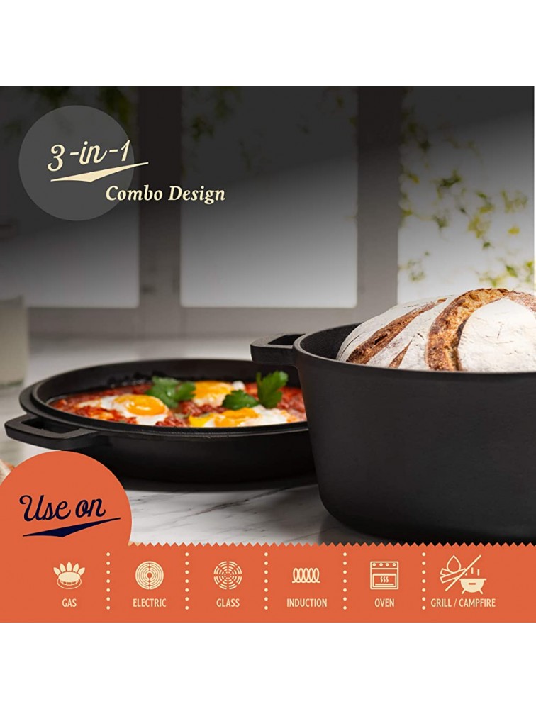 Legend Cast Iron Dutch Oven | 5 Quart Cast Iron Multi Cooker Stock Pot For Frying Cooking Baking & Broiling on Induction Electric Gas & In Oven | Lightly Pre-Seasoned & Gets Better with Each Use - BUPETAOGY