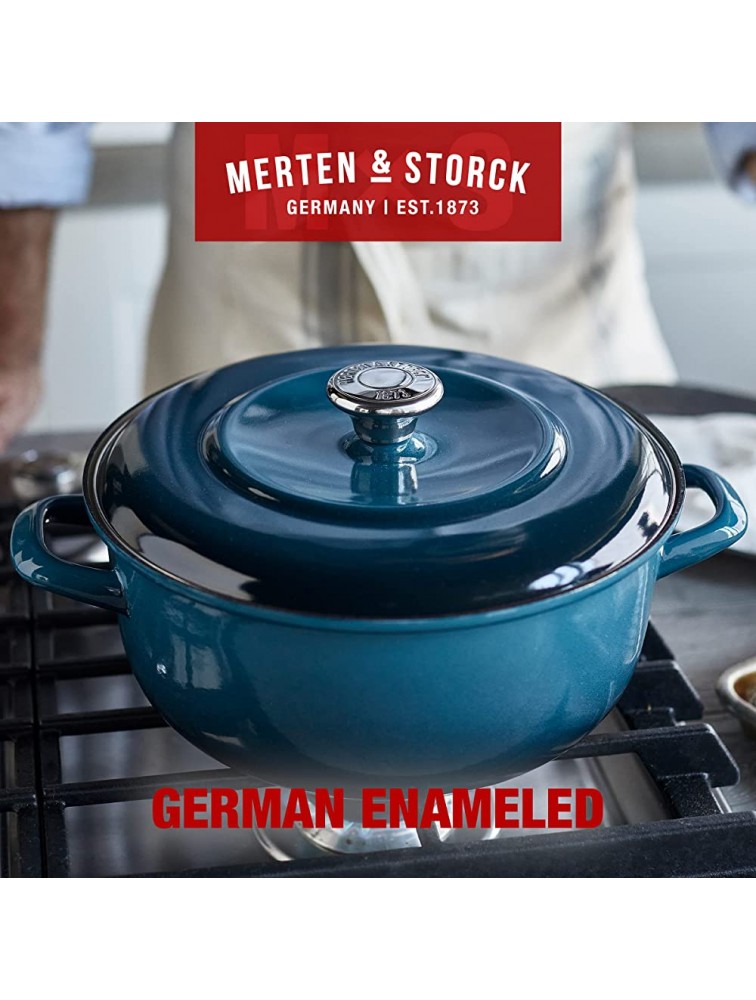Merten & Storck German Enameled Iron Round 5.3QT Dutch Oven Pot with Lid Aegean Teal - BZK2U9X4H