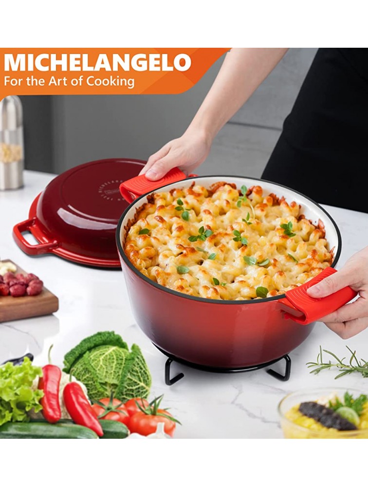 MICHELANGELO 5 Qt Dutch Oven Enameled Cast Iron Dutch Oven Pot with Lid Double Enamel Dutch Oven Pot 5 Quart Dutch Oven for Bread Baking Medium Dutch Oven Set with Silicone Mats and Steel Stand - BSRX5WNXP