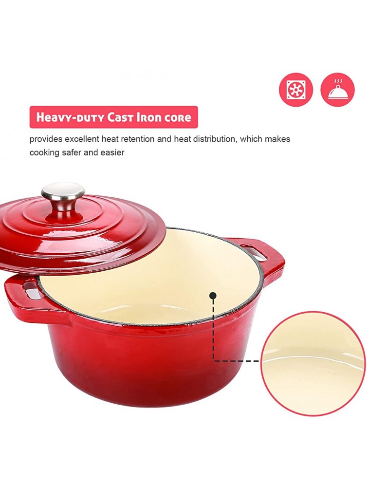 Puricon 5.5 Quart Enameled Cast Iron Dutch Oven with Lid 5.5 QT Deep Round Dutch Oven Pot with Dual Handles -Red - BHBZBCEW5