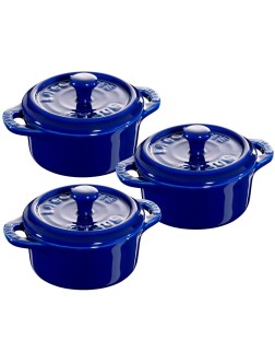 STAUB Ceramics Mini Round Cocotte Set 3-piece Dark Blue - BL2HVRBPD