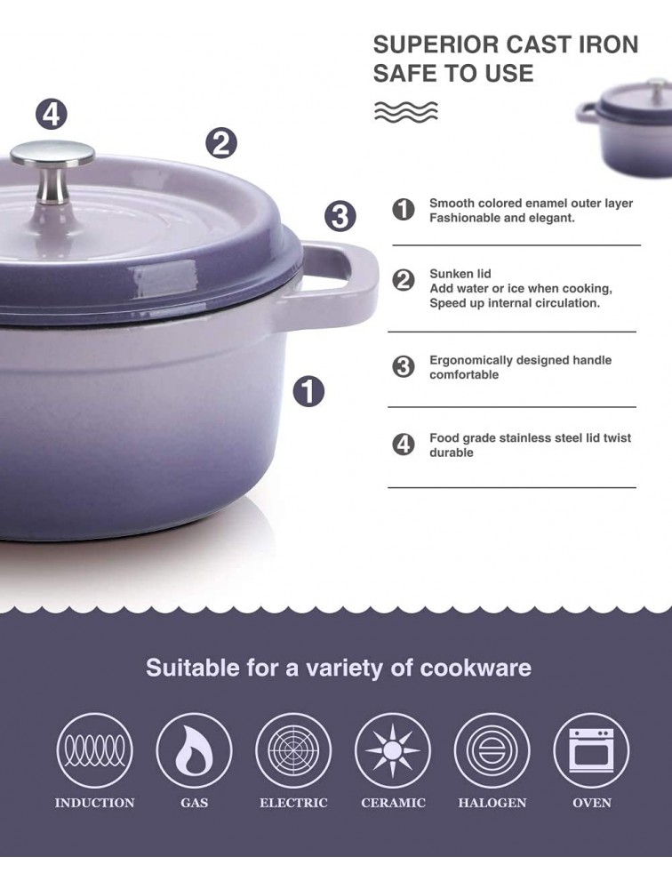 SULIVES Non-Stick Enamel Cast Iron Dutch Oven Pot with Lid Suitable for Bread Baking Use on Gas Electric Oven 3 Quart for 2-3 PeoplePurple - BJU4Z29LQ