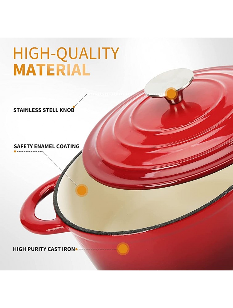 Trustmade Cast Iron Dutch Oven 4.5QT Enamel Coated Bread Baking Pot with Self Basting Lid Great Mother's Day Gifts,Red - B08ULYSDK