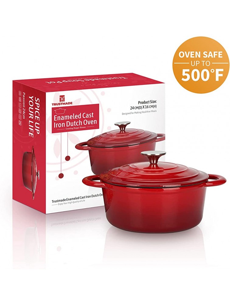 Trustmade Cast Iron Dutch Oven 4.5QT Enamel Coated Bread Baking Pot with Self Basting Lid Great Mother's Day Gifts,Red - B08ULYSDK