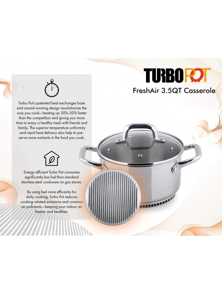 Turbo Pot® FreshAir™ Rapid Boil Stainless Steel 3.5 qt. Casserole Pot Dutch Oven time-and-energy saving cookware for gas stove - BZQOTYID8