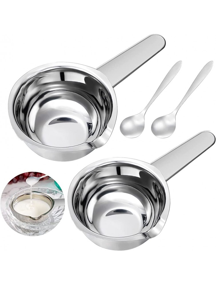 2 Pieces Stainless Steel Double Boiler Pot Baking Melting Pot and 2 Pieces Metal Serving Spoons for Chocolate Candy Butter Cheese Caramel Candle Making 600 ml Capacity - B1HATJLZK