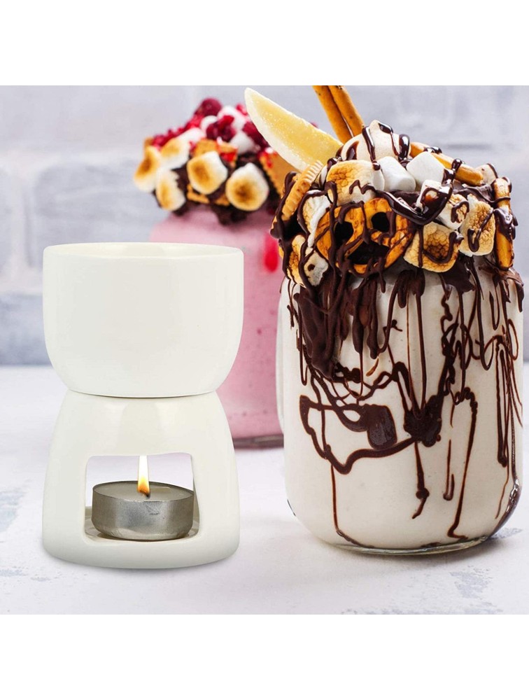 Ceramic Butter Warmers with Tealight Candles and 2pcs Forks Dipping Sauce Warmers for Melting Chocolate Candy - B82CZADDY