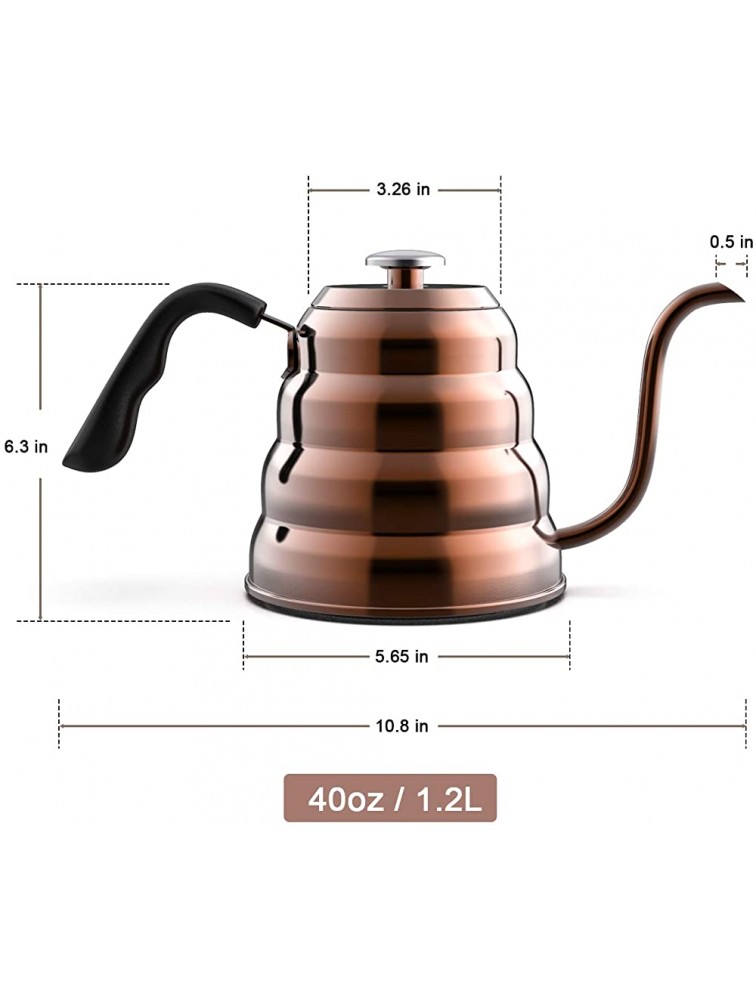 40 oz 1.2L Gooseneck Kettle with Thermometer Stainless Steel Goose Neck Pour Over Tea Kettle with Triple Layered Base Anti-Rust Precision-Flow Spout for Coffee and Tea- for All Stovetops - B3RB2GSUZ