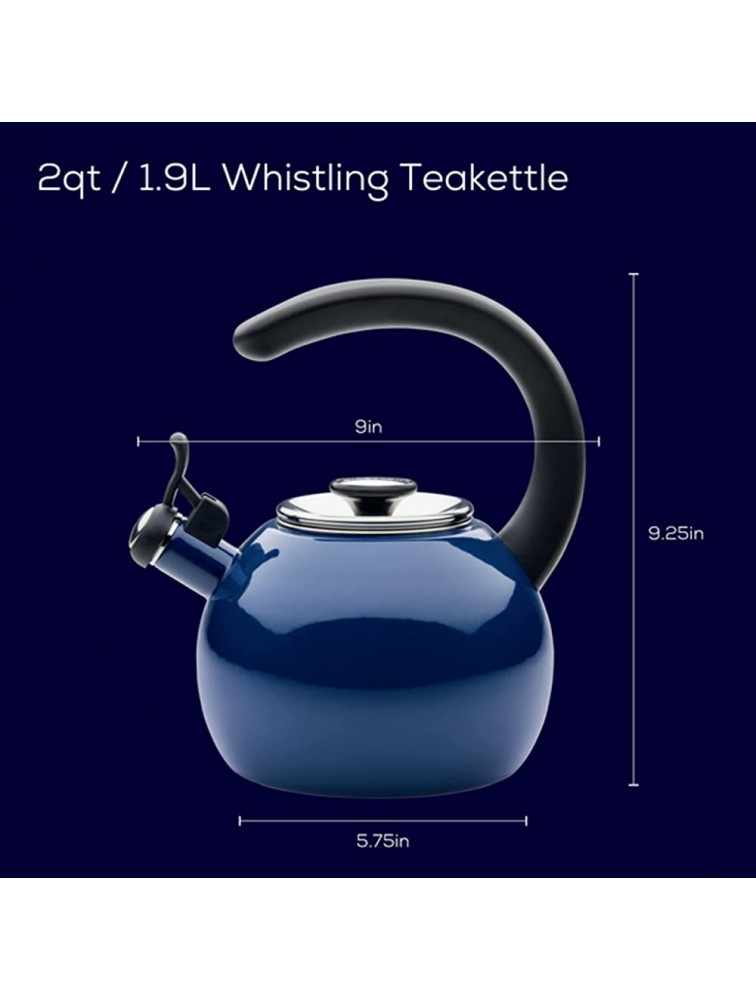 Circulon Enamel on Steel Whistling Teakettle Teapot With Flip-Up Spout 2 Quart Navy - B2R6UGZSV