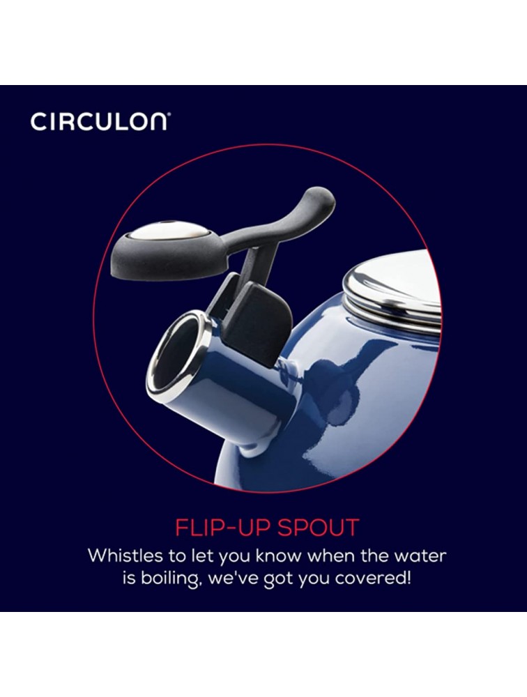 Circulon Enamel on Steel Whistling Teakettle Teapot With Flip-Up Spout 2 Quart Navy - B2R6UGZSV
