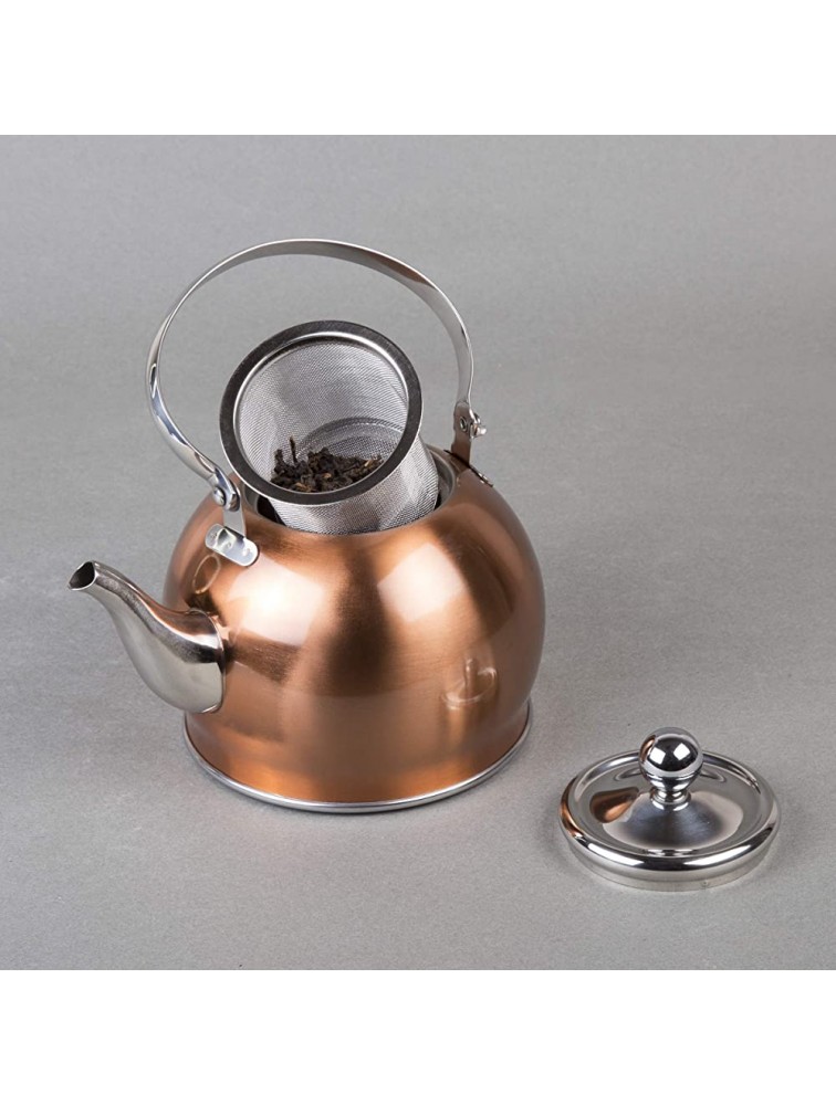 Creative Home Royal Stainless Steel Tea Kettle with Folding Handle Removable Infuser Basket Aluminum Capsulated Bottom for Even Heat Distribution 1.0 Quart Copper Finish - BLIWTKXCG