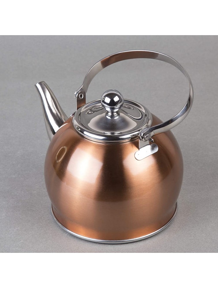 Creative Home Royal Stainless Steel Tea Kettle with Folding Handle Removable Infuser Basket Aluminum Capsulated Bottom for Even Heat Distribution 1.0 Quart Copper Finish - BLIWTKXCG
