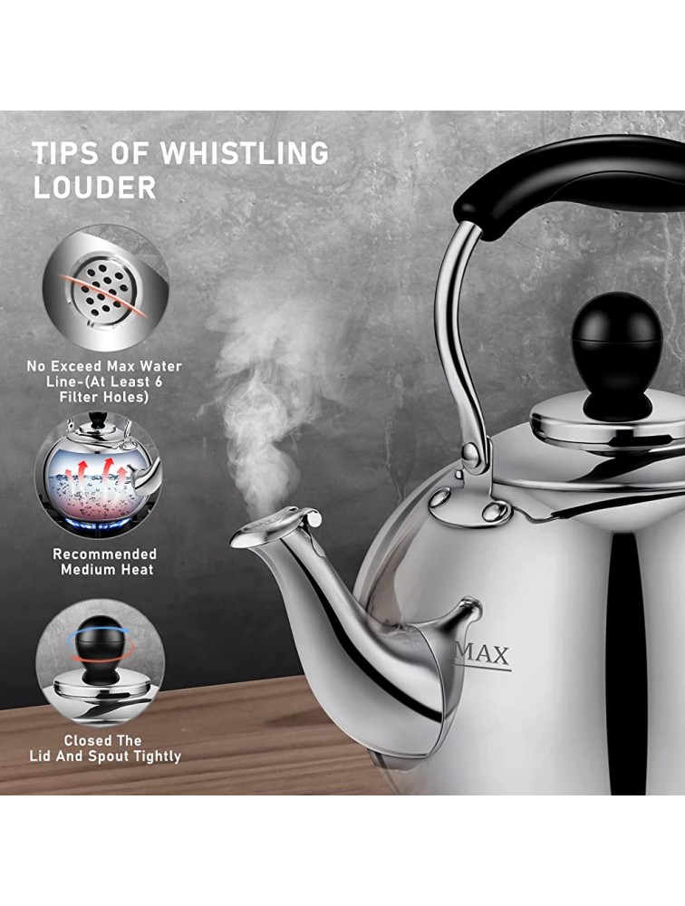 DclobTop Stove Top Whistling Tea Kettle 2.5 Quart Classic Teapot Mirror Polished Culinary Grade Stainless Steel Teapot for Stovetop - BHNN4ISVR