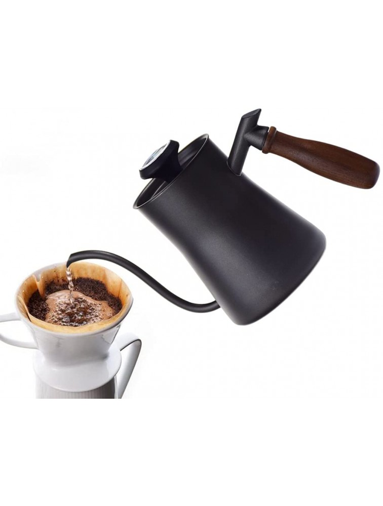 FAKEME 550ml Pour Over Coffee Dripper Kettle Gooseneck Stainless Steel Tea Pot with Wooden Handle Black - BWF1L7T2Y