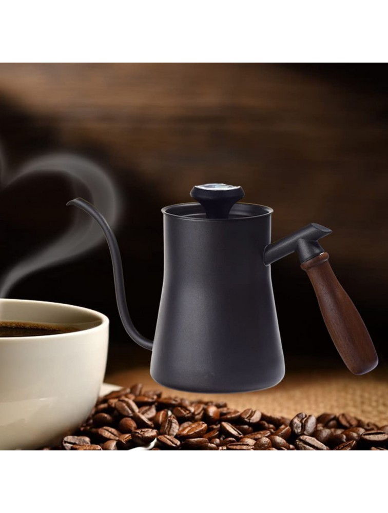 FAKEME 550ml Pour Over Coffee Dripper Kettle Gooseneck Stainless Steel Tea Pot with Wooden Handle Black - BWF1L7T2Y