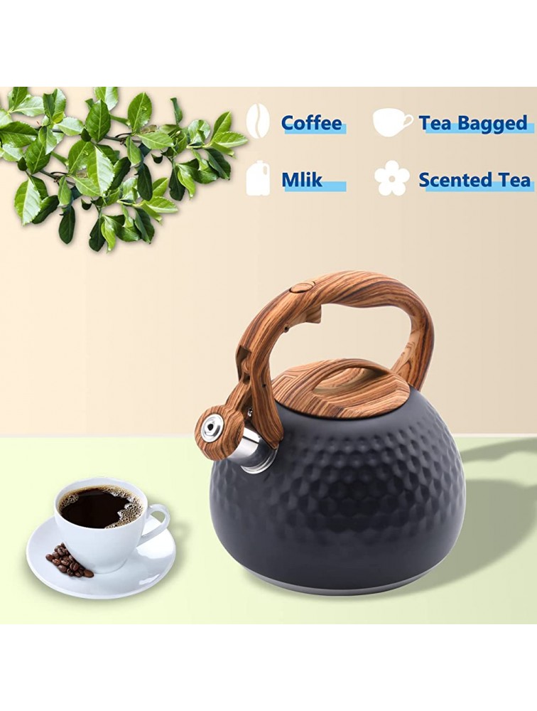 Foedo Tea Kettle 3.2 Qt Stainless Steel Whistling Tea Kettle for Stove Top Food Grade Teapot with Wood Pattern Handle for Coffee Tea Milk etc Gas Electric Applicable Black - BFSUBNYIR