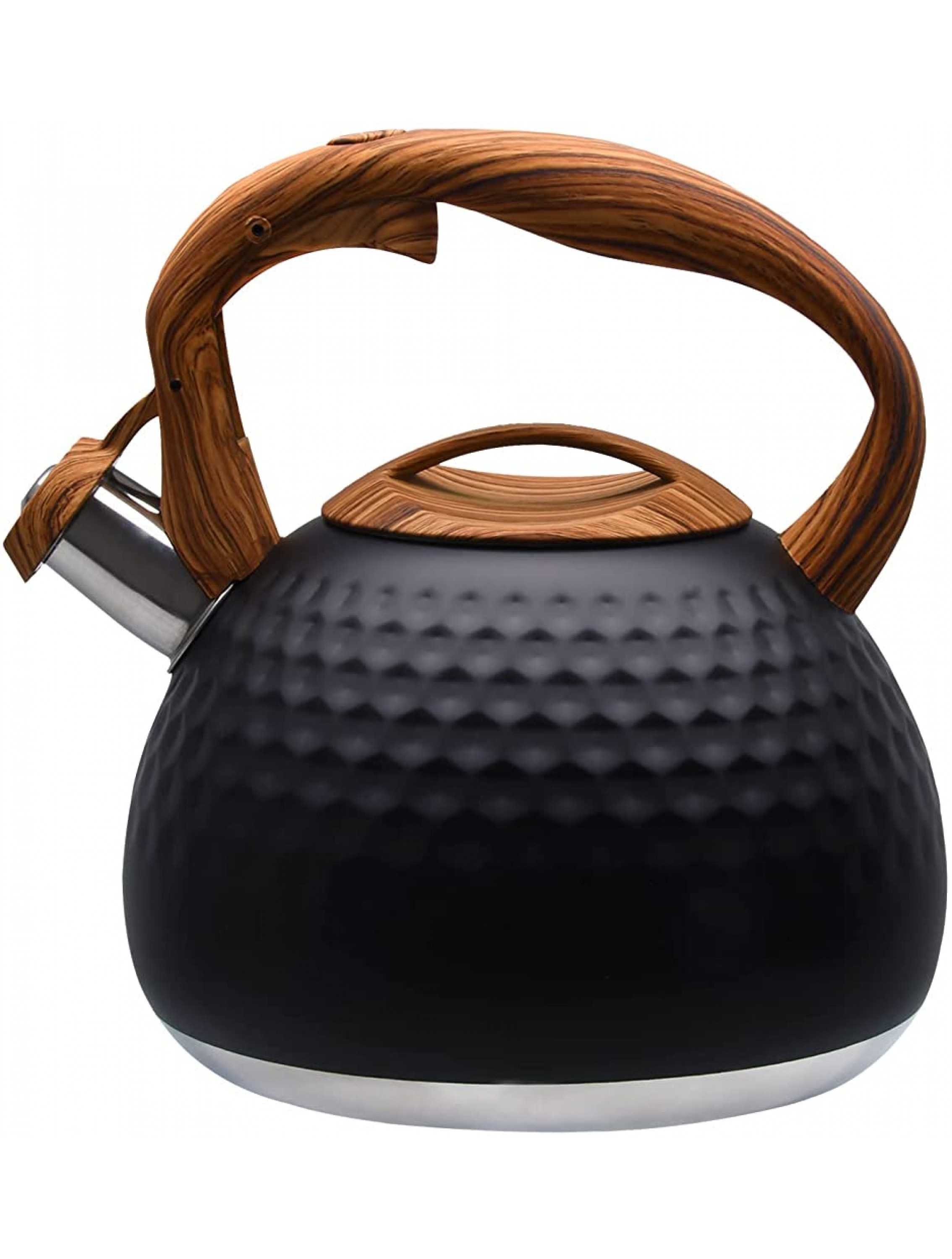 GGC Tea Kettle for Stove Top Loud Whistling Kettle for Boiling Water Coffee or Milk 2.7 Quart 3L Heavy Stainless Steel Black Kettle with Wood Pattern Handle Unique Button Control Kettle Outlet - B1O33KP1T