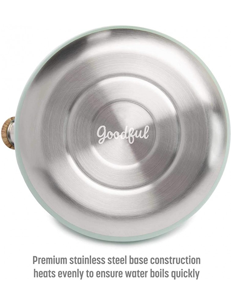 Goodful Stainless Steel Whistling Tea Kettle for Stovetop Trigger Spout Wood-Look Handle 2.5 Quarts Sage - B9SE4I6ZP