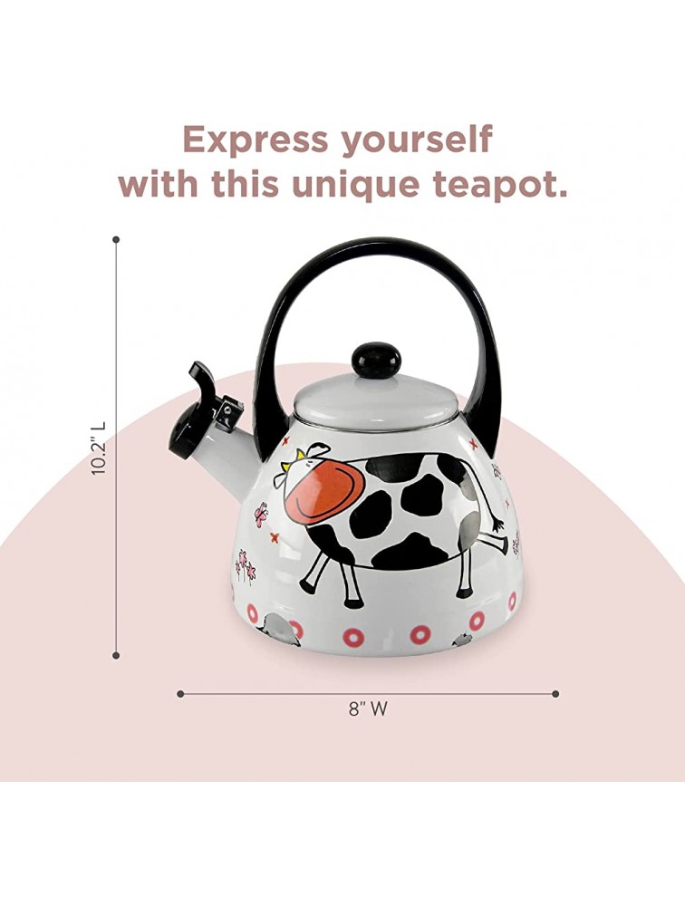 HOME-X Cow Kettle 2 Quart Whistling Tea Kettle for Gas Top or Electric Stoves The Perfect Addition to Any Kitchen Cute Teapot Kitchen Accessories Animal Kettle - BGE8ICL61