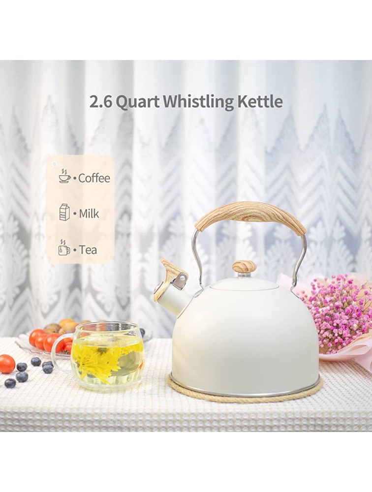 Jiooil Bear Tea Kettle 2.6 Quart 2.5 Liter Whistling Tea Pot for Stovetop,Tea Kettles Stove Top with Cool Grip Ergonomic Handle Stainless Steel Teapot Beige - BDVMONGX7