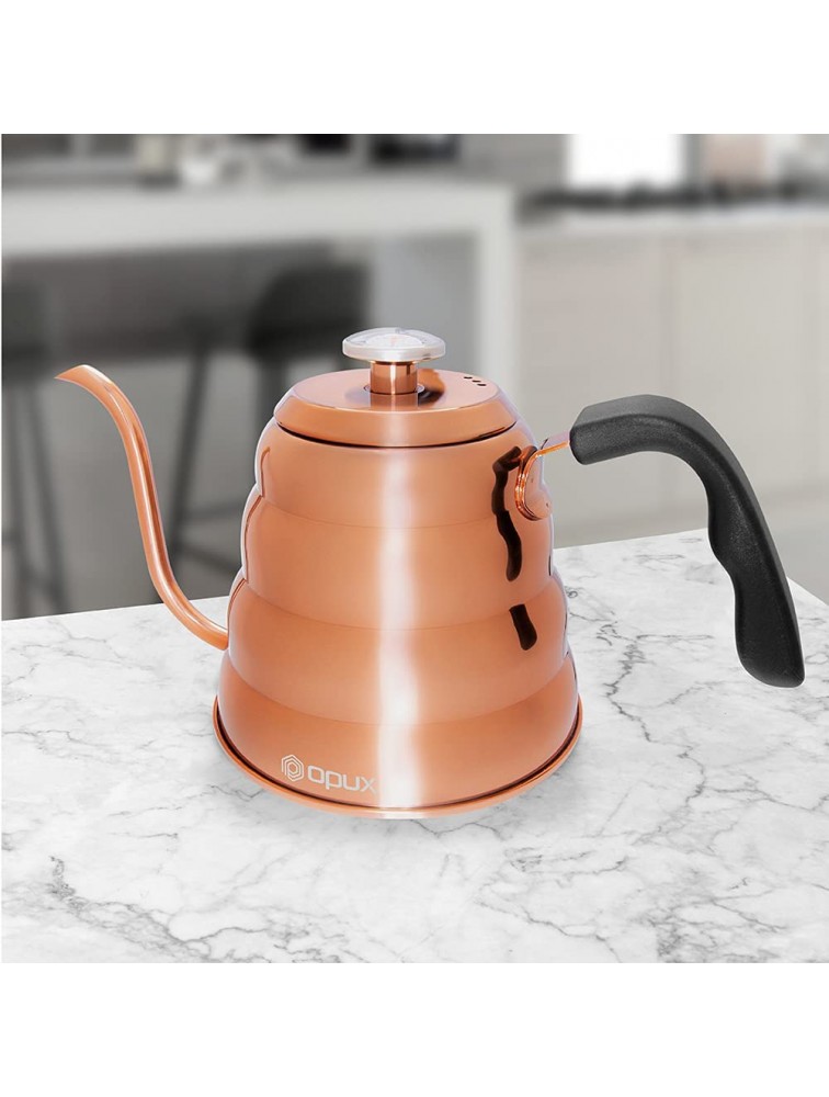 OPUX Pour Over Coffee Kettle with Gooseneck | Stainless Steel Coffee Tea Kettle with Thermometer 40 oz Stovetop Induction Goose Necked Kettle Slow Pour Drip Spout 1.2 Liter 40 fl oz Copper - BH0XZKWHX