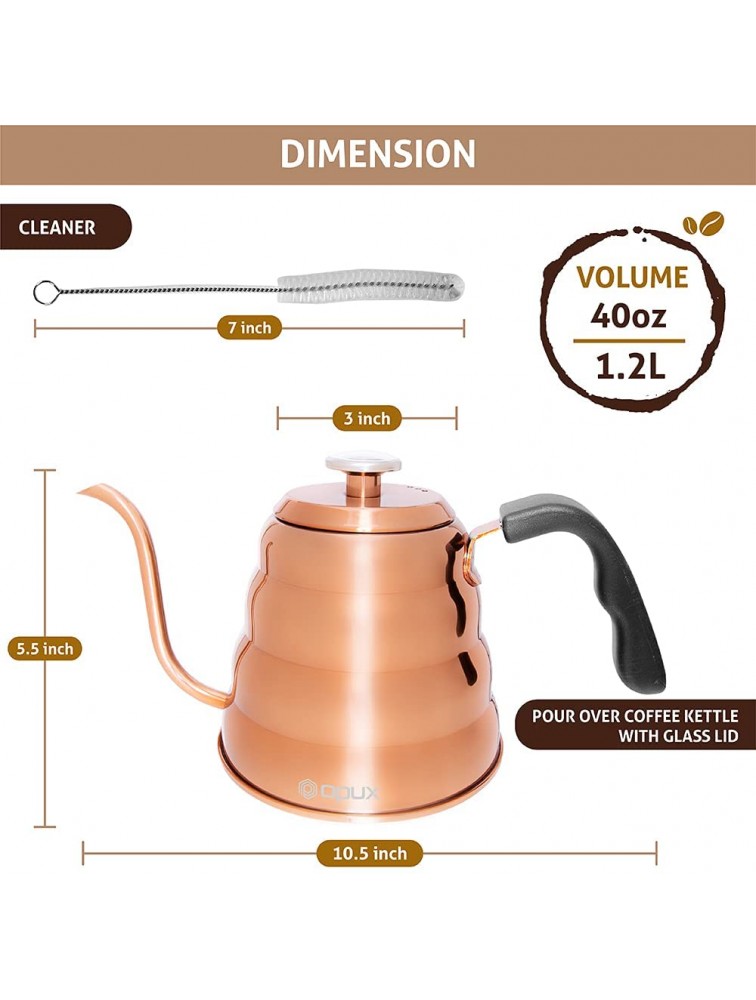 OPUX Pour Over Coffee Kettle with Gooseneck | Stainless Steel Coffee Tea Kettle with Thermometer 40 oz Stovetop Induction Goose Necked Kettle Slow Pour Drip Spout 1.2 Liter 40 fl oz Copper - BH0XZKWHX