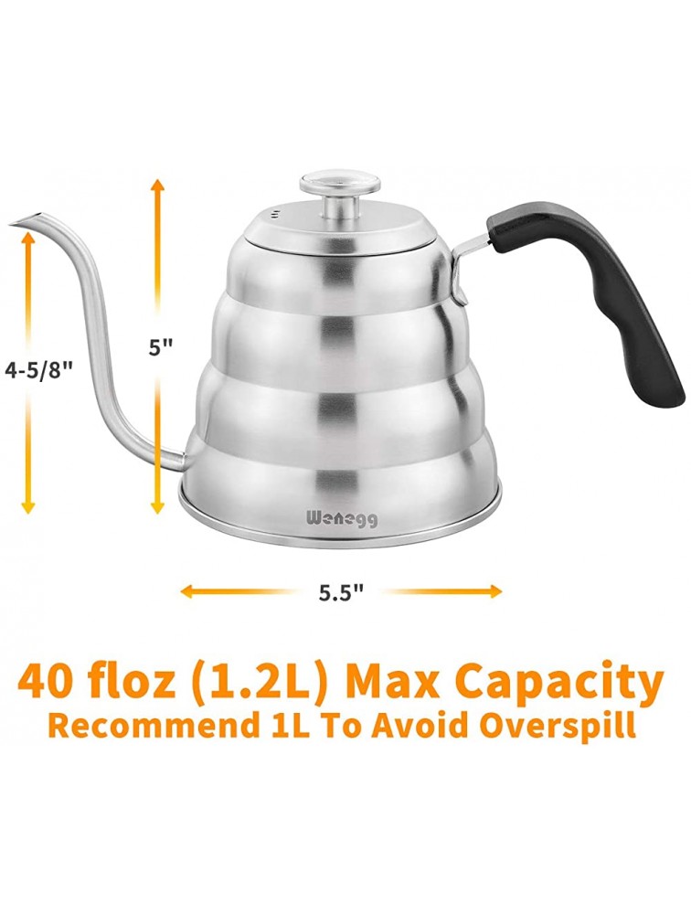 Pour Over Coffee Kettle with Thermometer for Exact Temperature 40 fl oz Premium Stainless Steel Gooseneck Tea Kettle for Drip Coffee French Press and Tea Works on Stove and Any Heat Source - BAEPK12VB