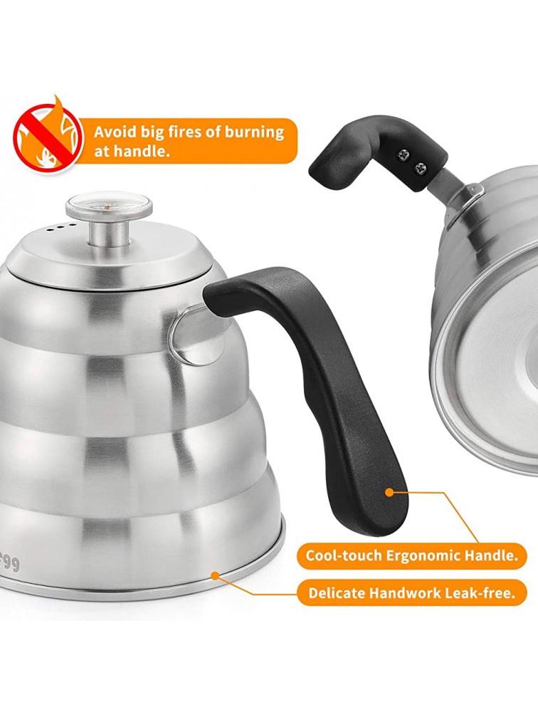 Pour Over Coffee Kettle with Thermometer for Exact Temperature 40 fl oz Premium Stainless Steel Gooseneck Tea Kettle for Drip Coffee French Press and Tea Works on Stove and Any Heat Source - BGX02YB0T