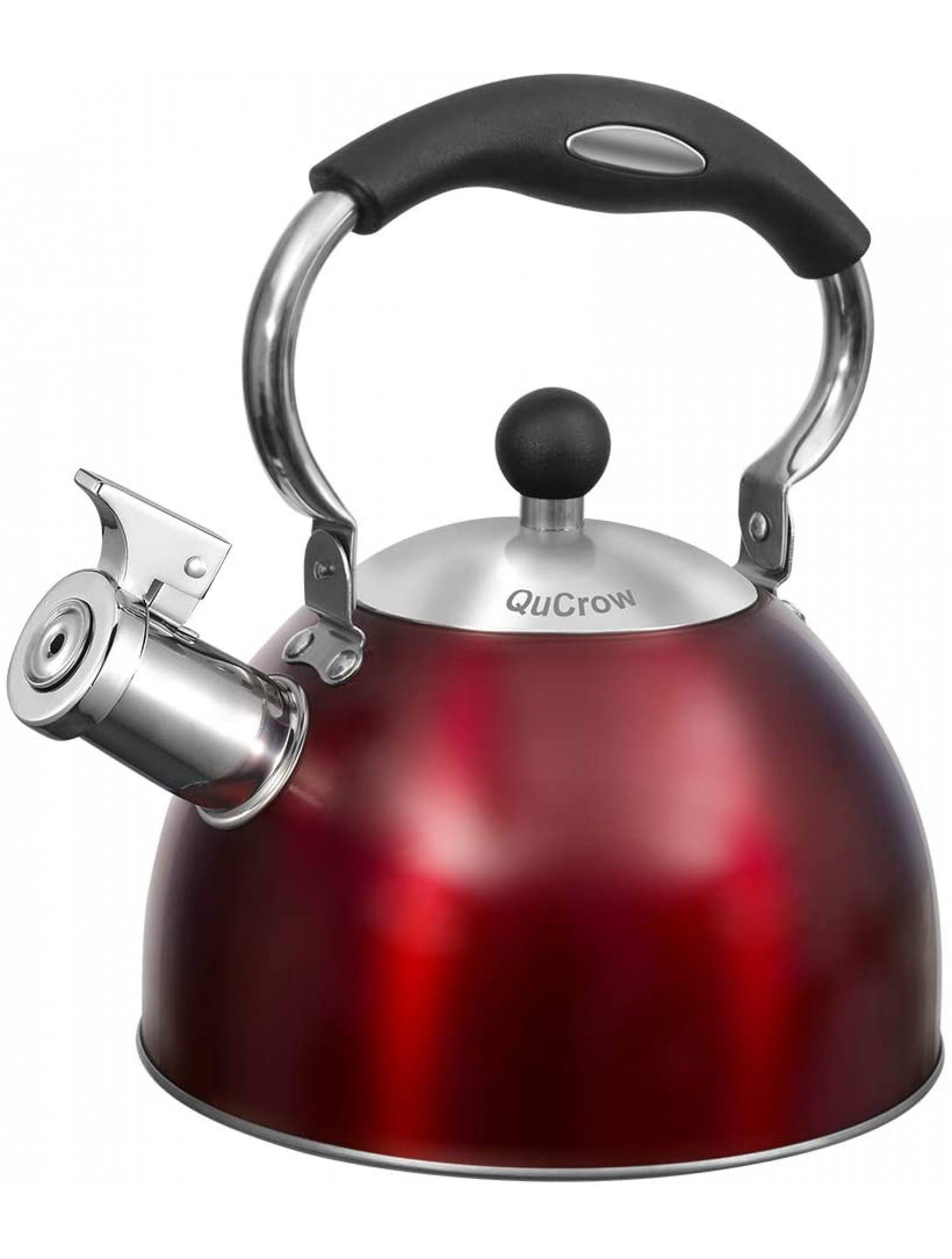 QuCrow Whistling Tea Kettle with Heat-Proof Handle Kitchen Grade Stainless Steel Teapot Stovetops 2.75 Quart Red - BXVUF1SGN