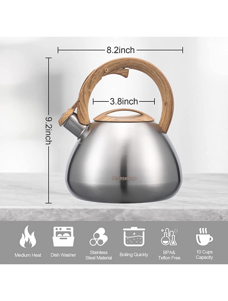 Stove Top Tea Kettle Small Teakettle Whistling Stainless Steel Teapot with Cool Touch Handle Kettles 2.6 Quart 2.5 LiterSilver - BBQM4RXID