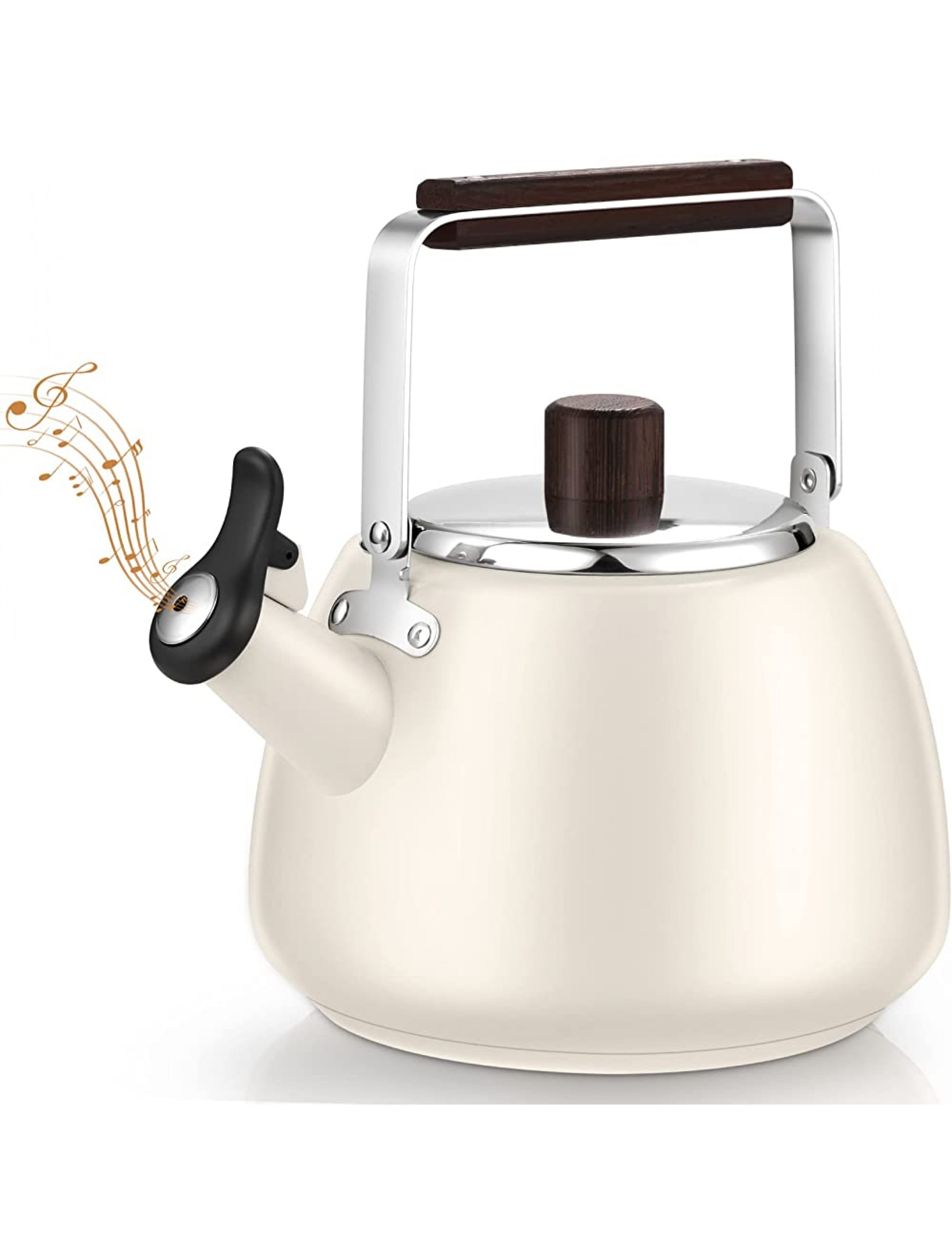 Tea Kettle Stovetop Modern Whistling Tea Kettle Surgical Stainless Steel Teakettle Teapot With High-Temp Resistant Lacquer & Wood Handle- Perfect for Preparing Hot Water Fast for Coffee Tea 2 Quart - BVDCK1AH5