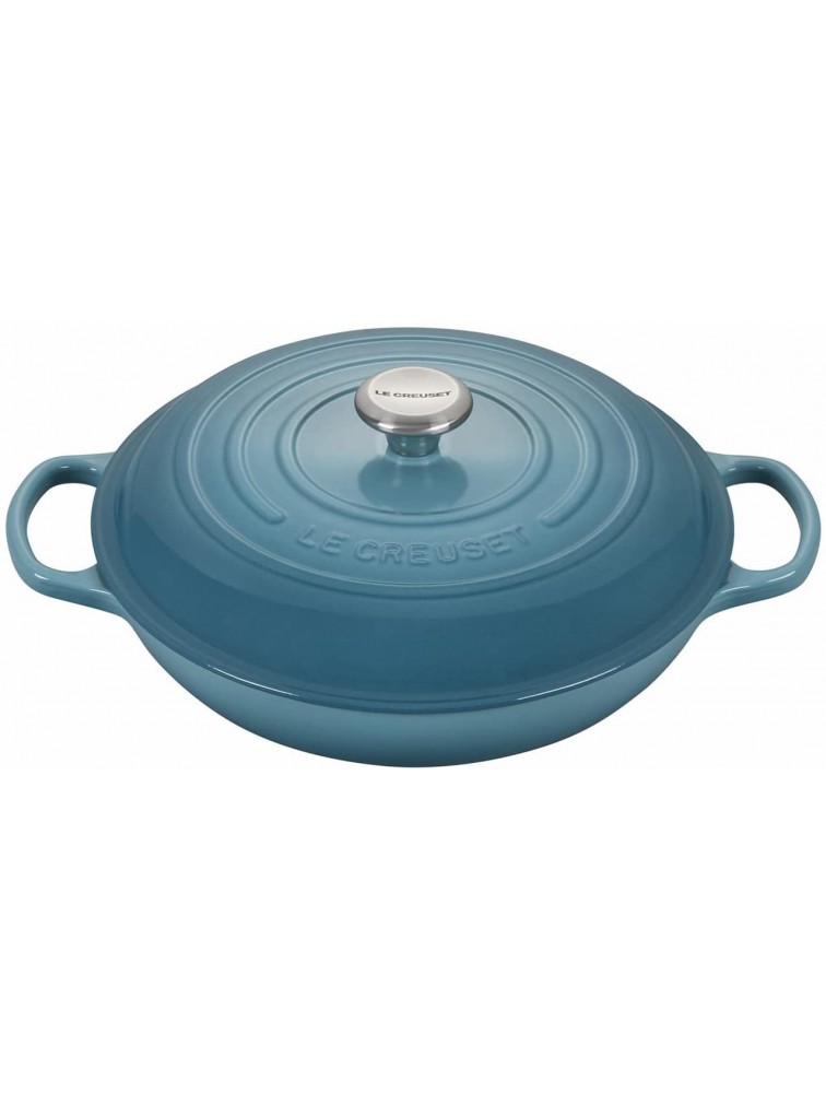 Le Creuset 3 3 4 Qt. Signature Braiser w Engraved Personalized Stainless Steel Knob Caribbean - BYUFGCFII