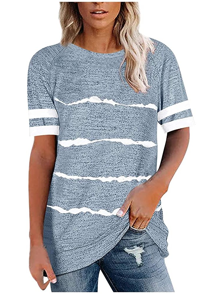 Loose Summer Short 586 Women's T-Shirt O-Neck Striped Print Tops Sleeve Leotard Yoga Sweater Basic 2021 wear 2734 Juniors Pleated Heart Bathing Empire Embroidered su - BK3YL3C2U