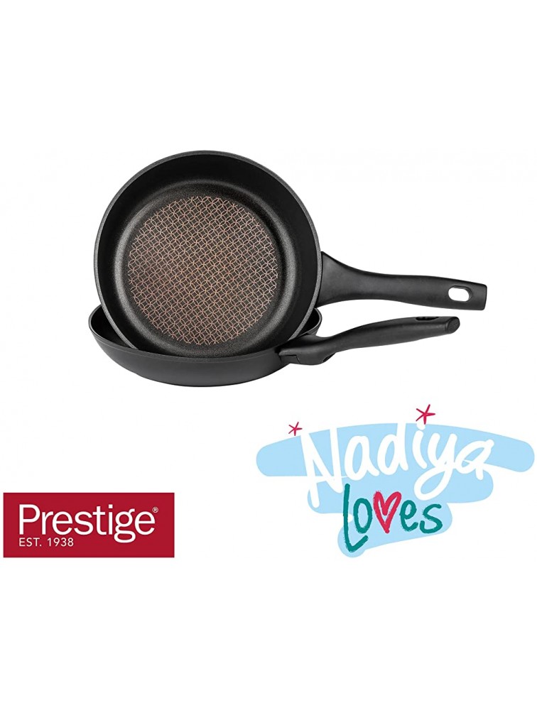 Prestige Nadiya Nesting Frying pans Stackable Non Stick PFOA Free Interior Dishwasher Oven and Fridge Freezer Safe 3 piece set with universal lid - BVDZEVOPY