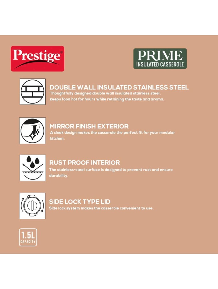 Prestige Prime Stainless Steel Insulated Casserole 1.5 L - B02BMYVU4
