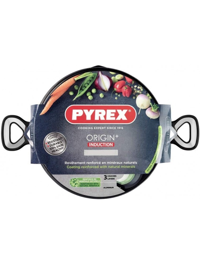 Pyrex Origin+ Healthy Non-Stick Cooking Pot Suitable for All Heat Sources Including Induction Aluminium Quartz Grey 6 Litre - BESZV02P7