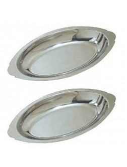 8 oz. Ounce Stainless Steel Oval Au Gratin Serving Dish Pan Platter Set of 2 - BZGPT3X9H