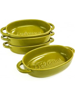 Artena 18oz Solid Baking Dishes for Oven Set of 4,Olive Green Oval Casserole baking Dish Set Ultra-fine Ceramic Bakeware Small lasagna pan,Au gratin pans,Serving Dishes in 7.65x4.85x1.75 inch - BVYPXICM8