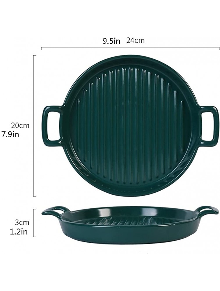 Bakeware Porcelain Au Gratin Pans Stripe Round Ceramic Baking Dish Pan Bakeware with Double Handle for Kitchen and Home Set of 2 Green Basics Oven Safe - B70HE4HNA
