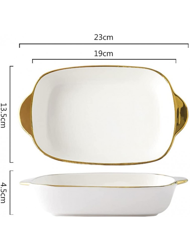 Bicuzat 1 PCS Ceramic with Golden Trim Pie Baking Dishes Bakeware with Double Handle Au Gratin Dish for Kitchen and Home Baking Fish Potatoes Bread Oven Safe Plate 9 inches - BR3VWO2UW