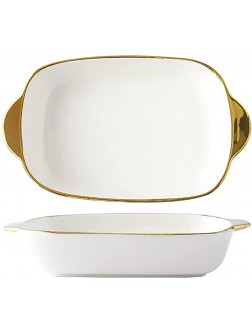 Bicuzat 1 PCS Ceramic with Golden Trim Pie Baking Dishes Bakeware with Double Handle Au Gratin Dish for Kitchen and Home Baking Fish Potatoes Bread Oven Safe Plate 9 inches - BR3VWO2UW