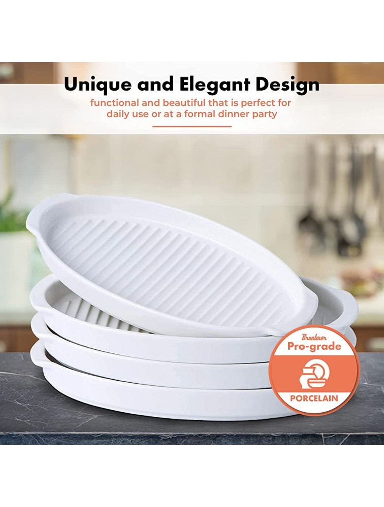 Bruntmor Set of 4 Oval Au Gratin 8x 5 Baking Dishes Lasagna Pan Ceramic Bakeware Ideal for Crème Brulee Easy Carry Handles Nice Table Serving Dish Oven To Table 16 Oz White - BCPKIT4G9