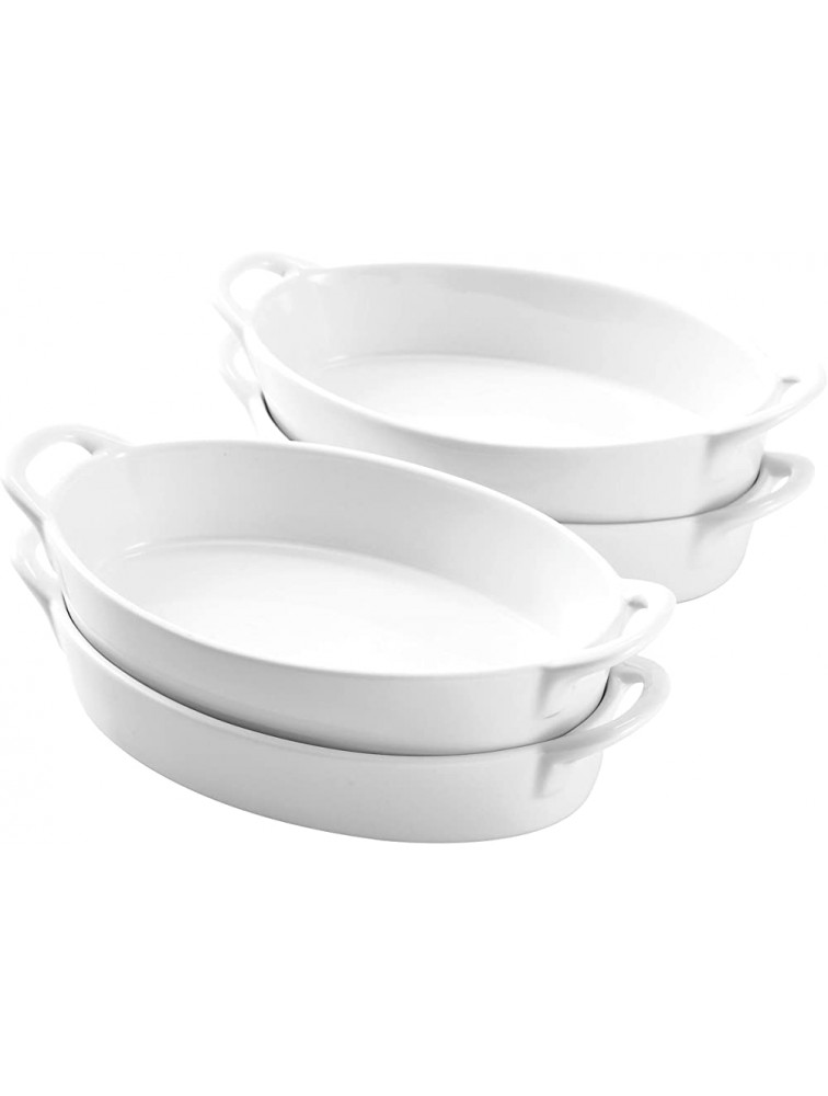Bruntmor Set of 4 Oval Au Gratin 8x 5 Baking Dishes Lasagna Pan Ceramic Bakeware Ideal for Crème Brulee Easy Carry Handles Nice Table Serving Dish Oven To Table 16 Oz White - B82J679BV