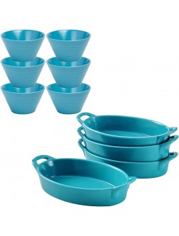 Bruntmor Set of 4 Oval Au Gratin 8"x 5" Baking Dishes Lasagna Pan Ceramic Bakeware Ideal for Creme Brulee Easy Carry Handles Nice Table Serving Dish Oven To Table 16 Oz -Teal - BX6PMKP05