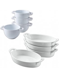 Bruntmor Set of 4 Oval Au Gratin 8"x 5" Baking Dishes Lasagna Pan Ceramic Bakeware Ideal for Crème Brulee Easy Carry Handles Nice Table Serving Dish Oven To Table 16 Oz White - B82J679BV