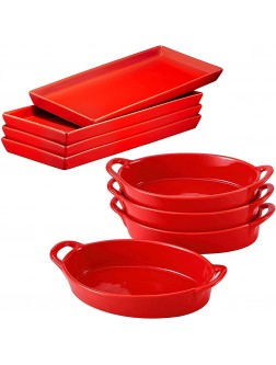 Bruntmor Set of 4 Oval Au Gratin 8"x5" Baking Dishes Lasagna Pan Ceramic Bakeware Ideal and Christmas Table Decorations Ceramic Platter Trays – 14 X 6 Inch High-Grade Ceramic Safe for Oven, - B1BV1C96Z