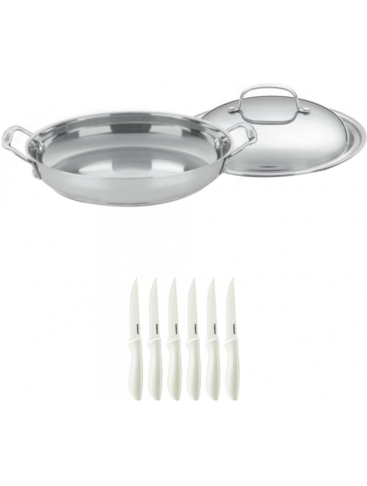 Cuisinart 725-30D Chef's Classic 12-Inch Stainless Everyday Pan with Dome Cover Bundle with Cuisinart Advantage 6-Piece Ceramic Coated Serrated Steak Knife Set White - BOUUXYBWE