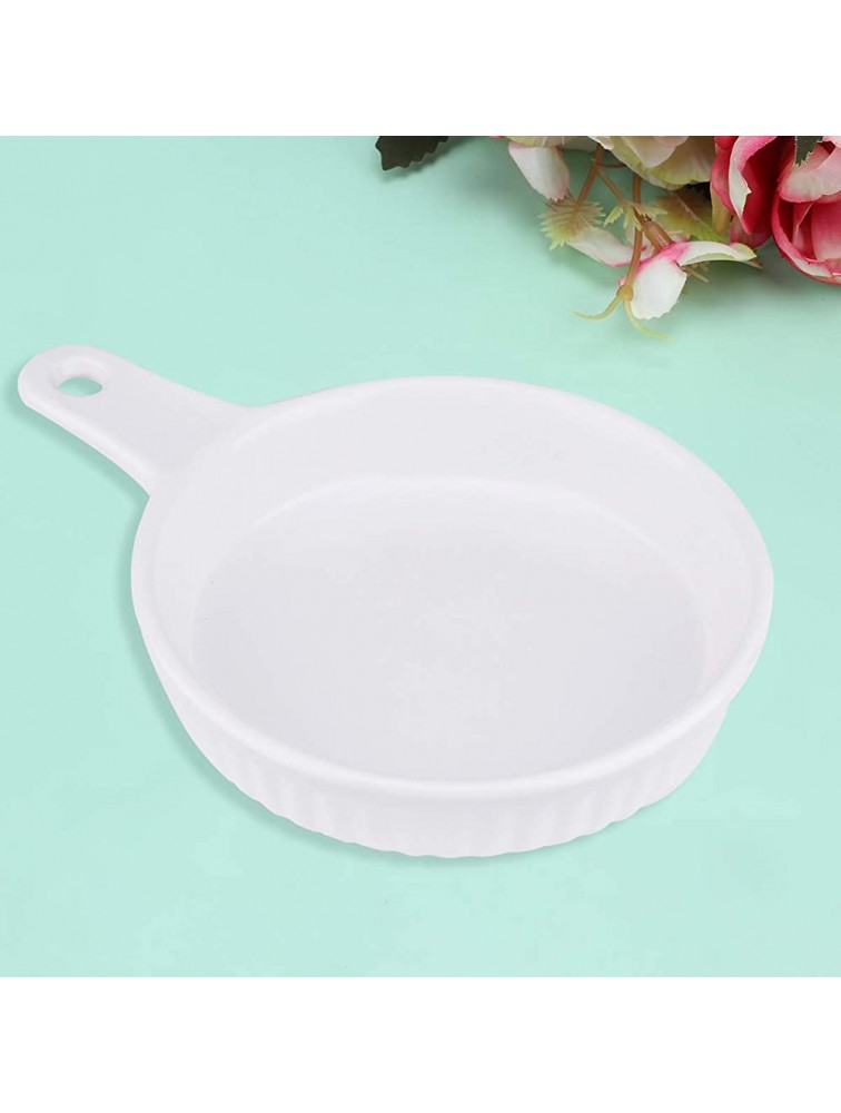DOITOOL1Pc Ceramic Tableware Round Baking Pan Delicate Ovenware with Single Handle Food Container for Home Kitchen Restaurant White - BS3YE2ZQM