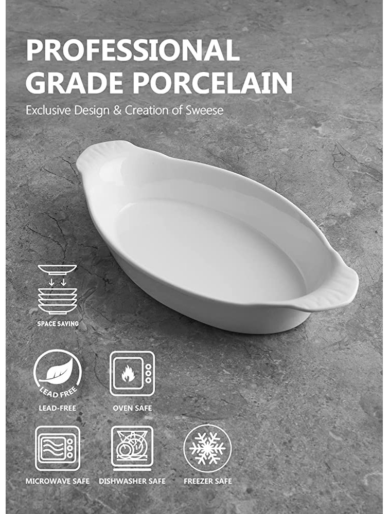 Sweese 534.401 Porcelain Oval Au Gratin Pans Small Baking Dish Bakeware with Double Handle Set of 4 White - BQXDPG3UC